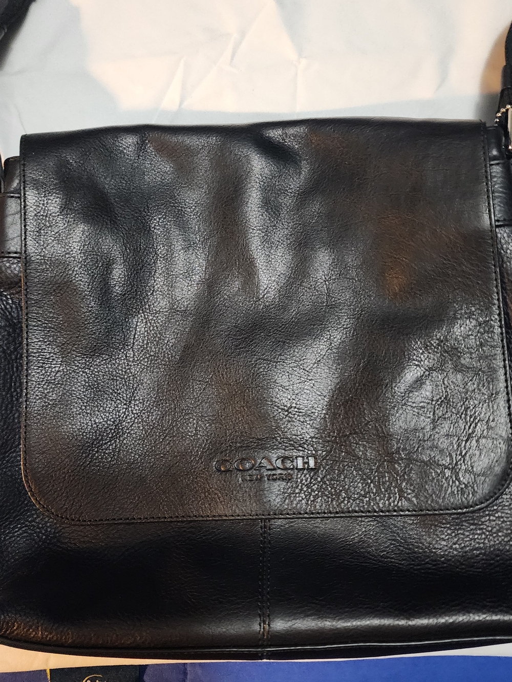 Coach Black Leather Messenger Bag with Flap